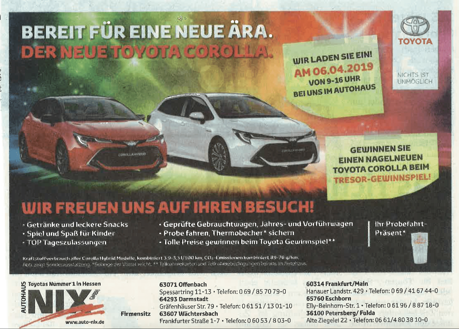 Autohaus Tresor-Gewinnspiel Zeitungsanzeige