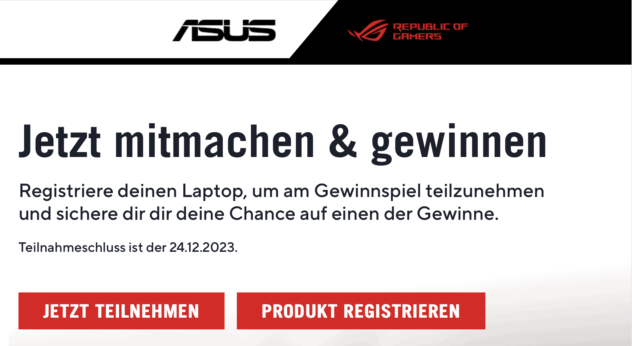 Gekauften ASUS Laptop registrieren und gewinnen 